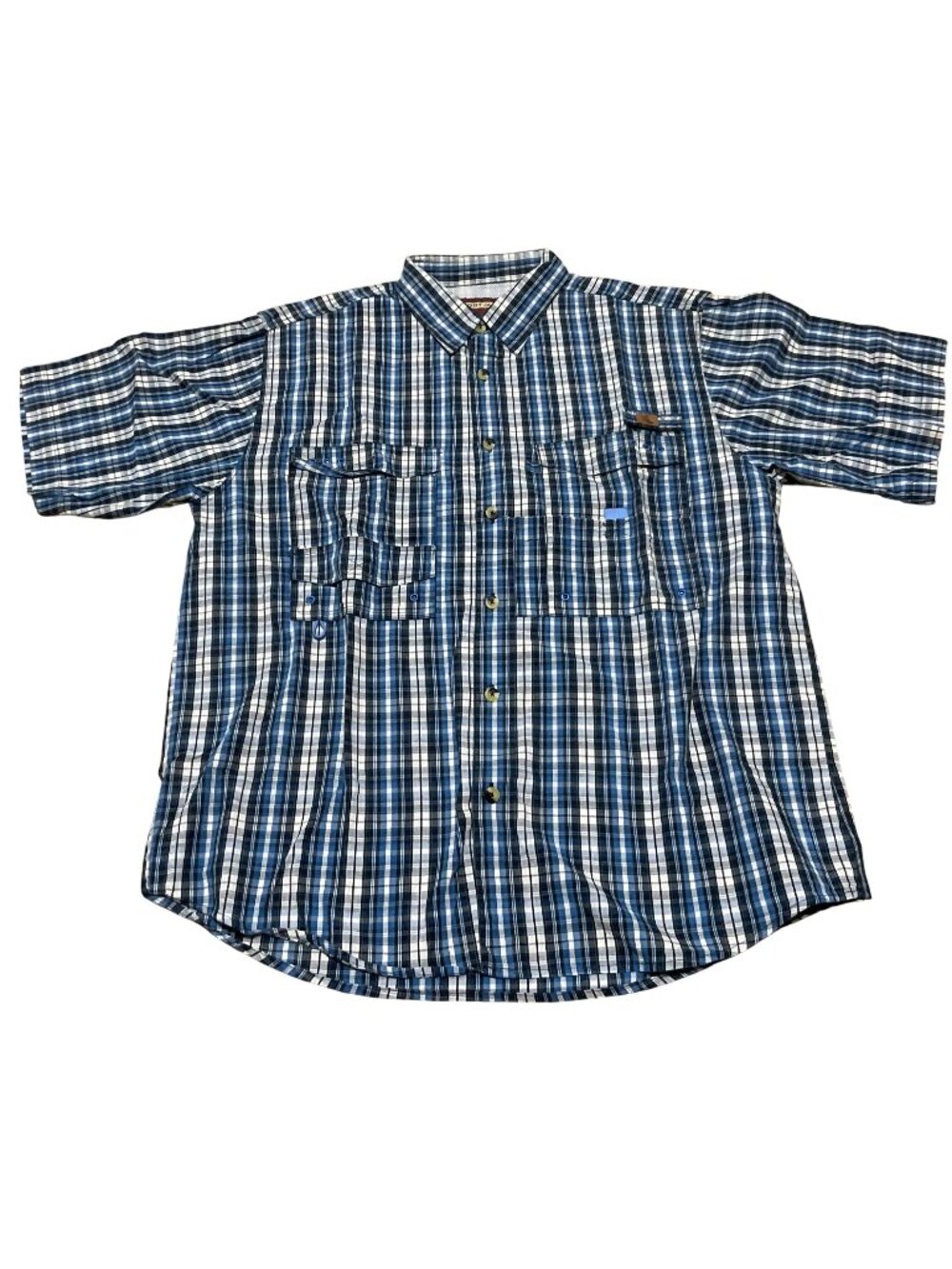 Cody James Vented Fishing Shirt Sz L Short Sleeve 100% Cotton Blue Plaid Mens